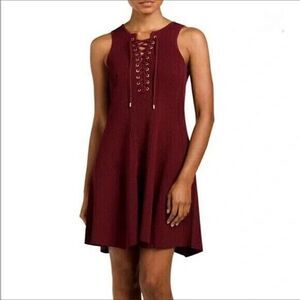 Torn by Ronny Kobo Wine Maroon Ribbed Knit Lace Up Dress Medium